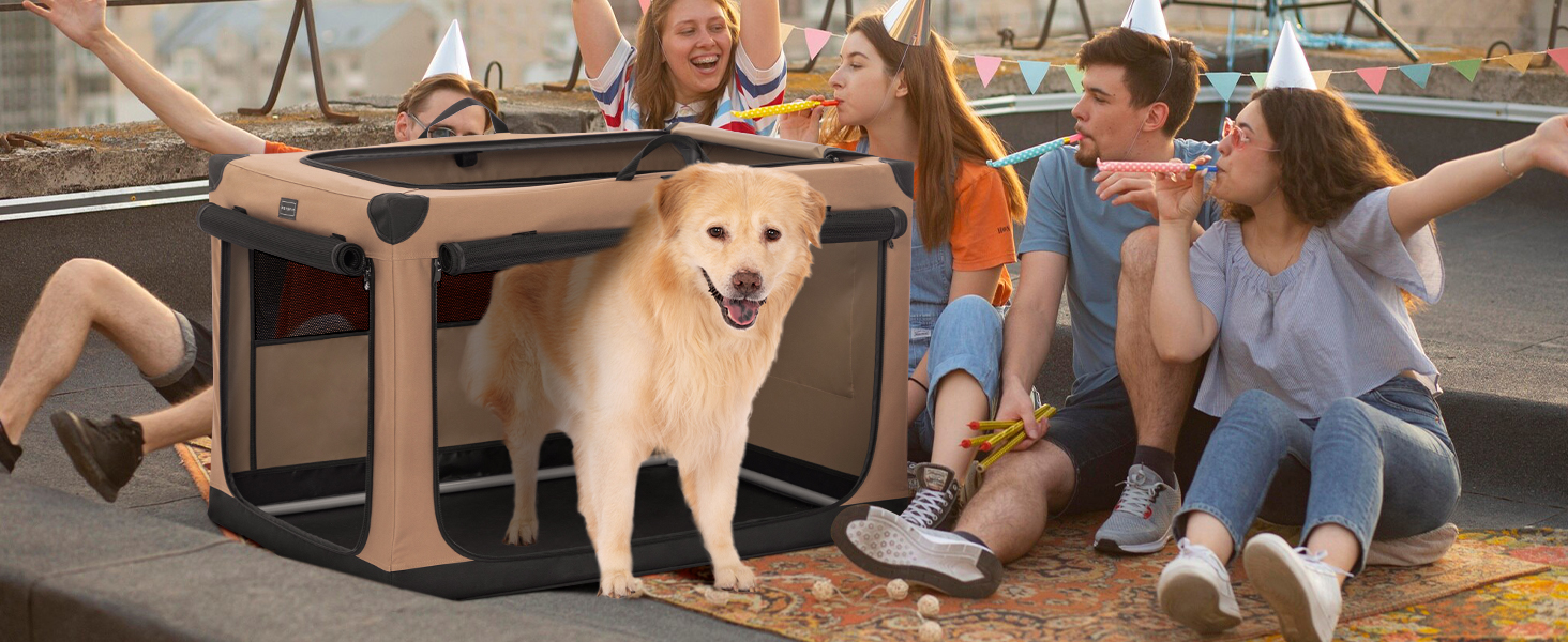 Транспортна переноска для собак Petsfit XL, складана, для дому, велика, середнього та малого розміру, з регульованим чохлом, легка у зберіганні, бежева