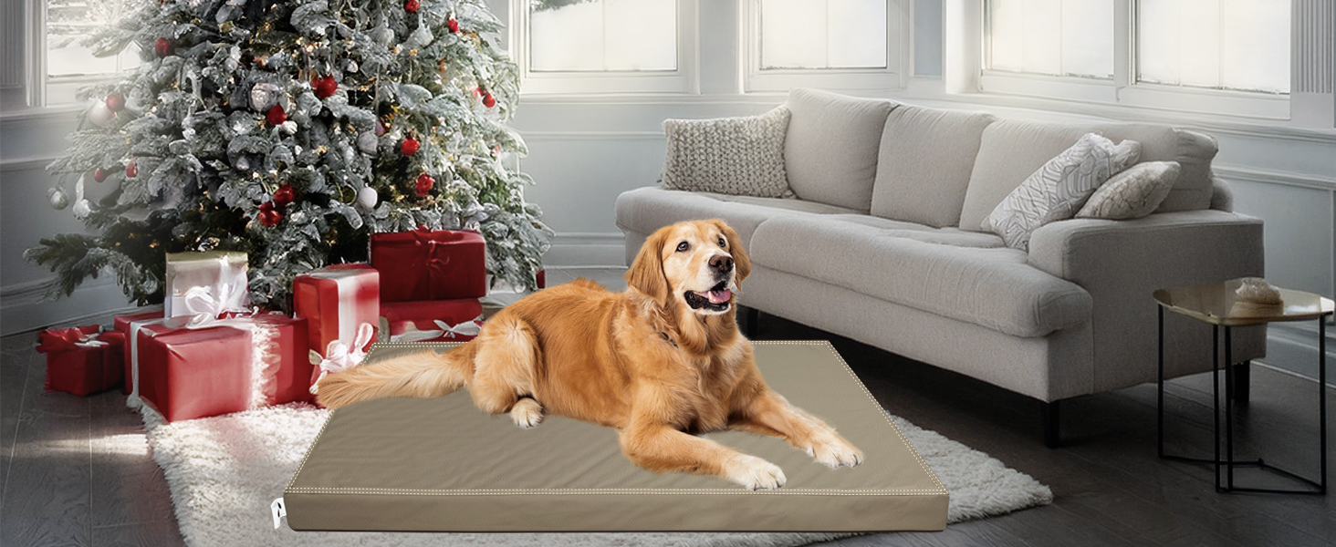 М'яке ортопедичне ліжко для собак середніх порід, коричневе, з антиковзким покриттям, з штучної шкіри, миється, розмір 83 x 55 x 7 см