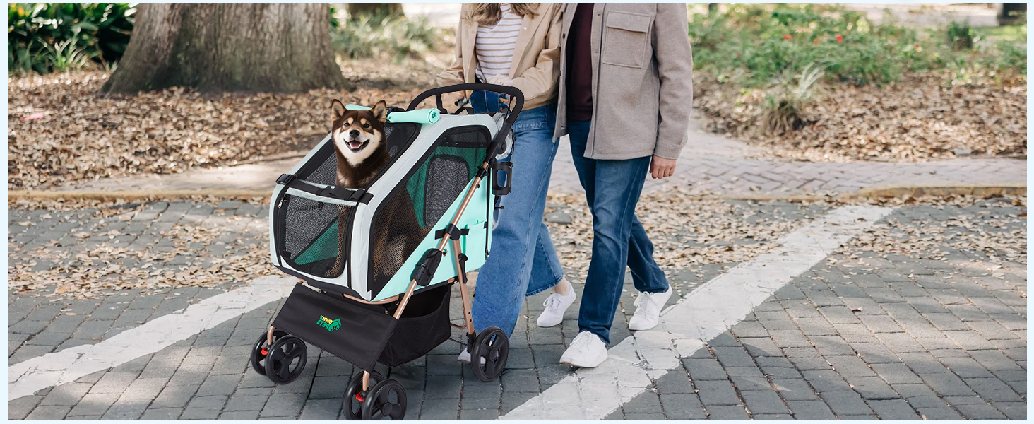 Візок для собак Ownpets - 3в1, для собак середніх порід (до 30 кг), блакитний, з автотранспортною коробкою, поворотні колеса та амортизація