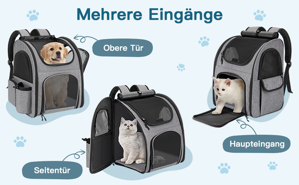 Рюкзак для тварин до 10 кг з сіткою, дихаючий, з лінійкою безпеки та килимком - сірий