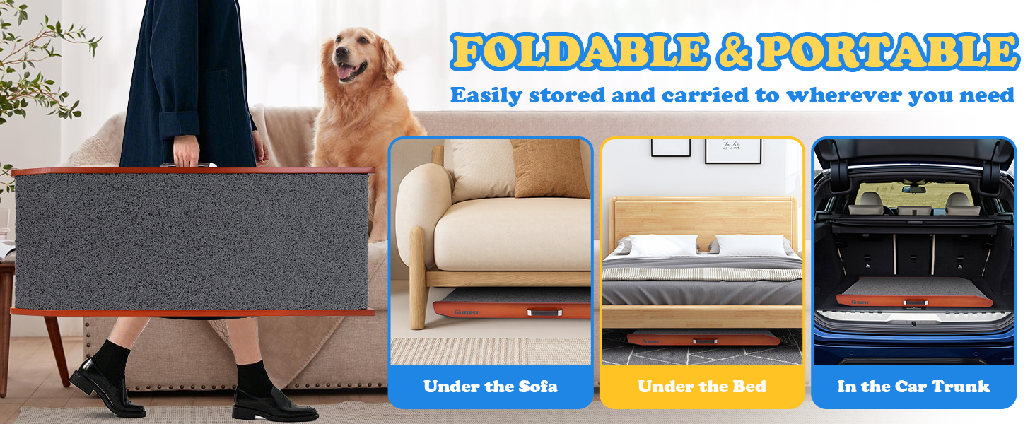 Рампа для собак Hunderampe - регульована, 34-61,5 см, з покриттям, що миється, з берези. Складана, антиковзка, для маленьких та великих собак (XL)