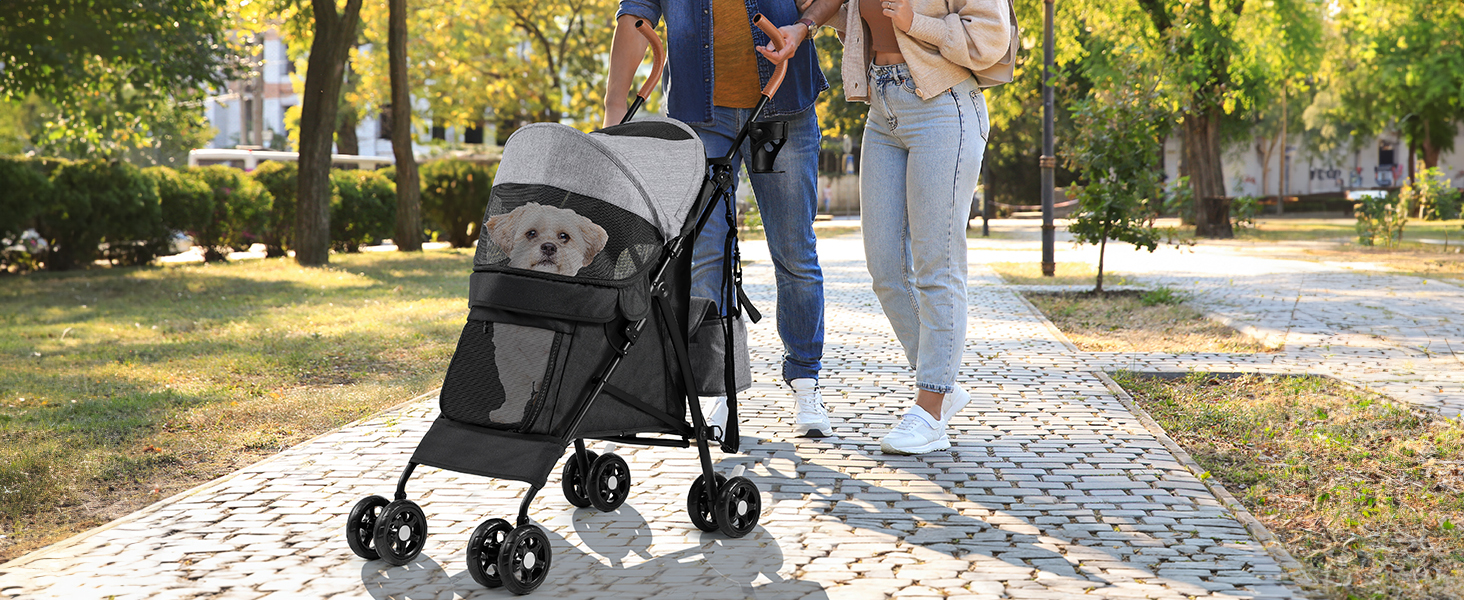 Візок для собак YITAHOME - переноска для тварин до 11,3 кг, з сіткою, тримачем для напоїв, кошиком та переноскою (сірий/чорний)