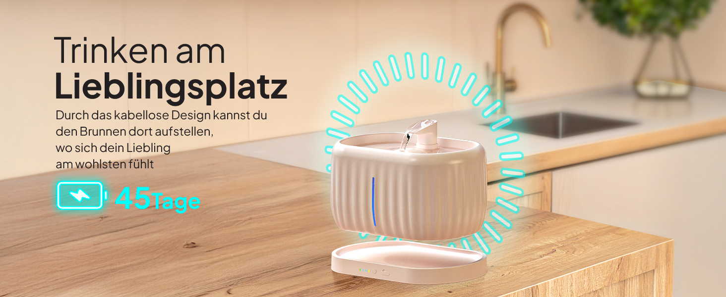 Турбофонтанчик для котів Pretty Paw з датчиком руху, бездротовий, 45 днів роботи від акумулятора, фільтр, 4 л, BPA Free, чорний