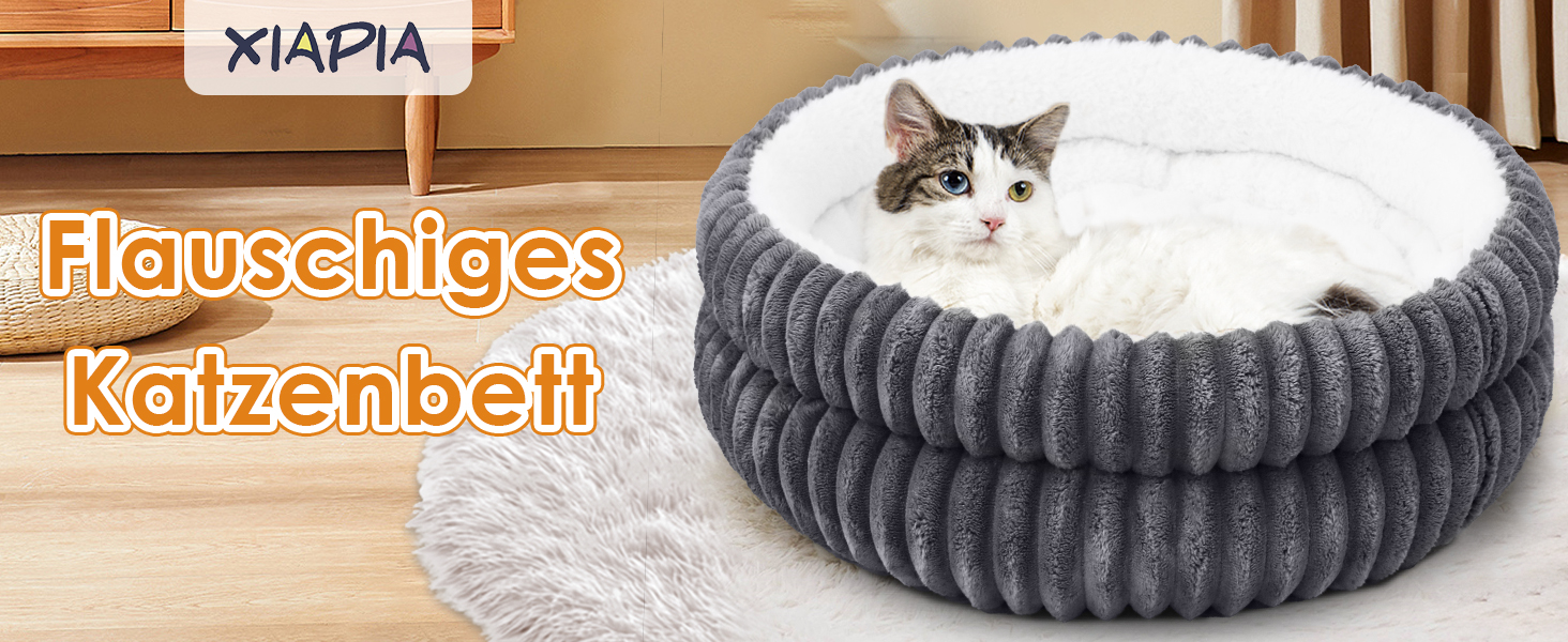 Кігтечка для котів XIAPIA, м'яке ліжко-лежанка 58x20 см, зручне та тепле місце для відпочинку котів та маленьких собак, ортопедичне ліжко з неслизьким дном (сірий, кругле)