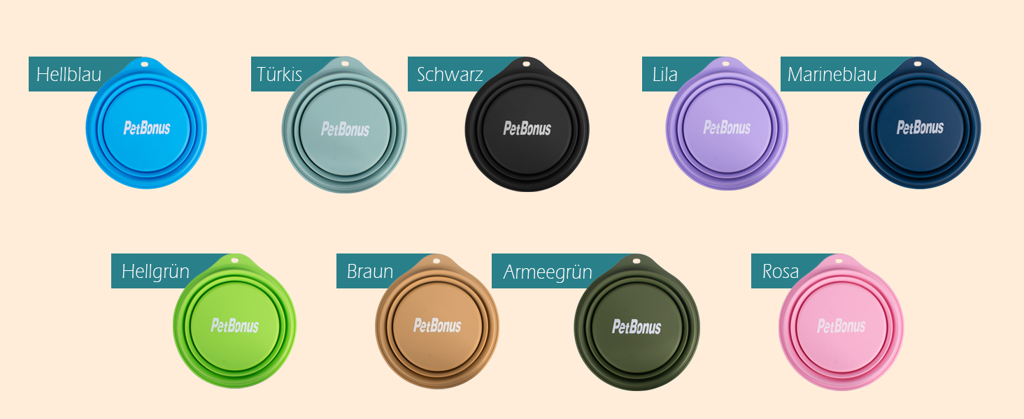 Складні миски для собак PetBonus, 2 шт. Силіконові дорожні миски для води та їжі для собак та котів, з карабіном (Сірий, Кремово-рожевий), 1000 мл