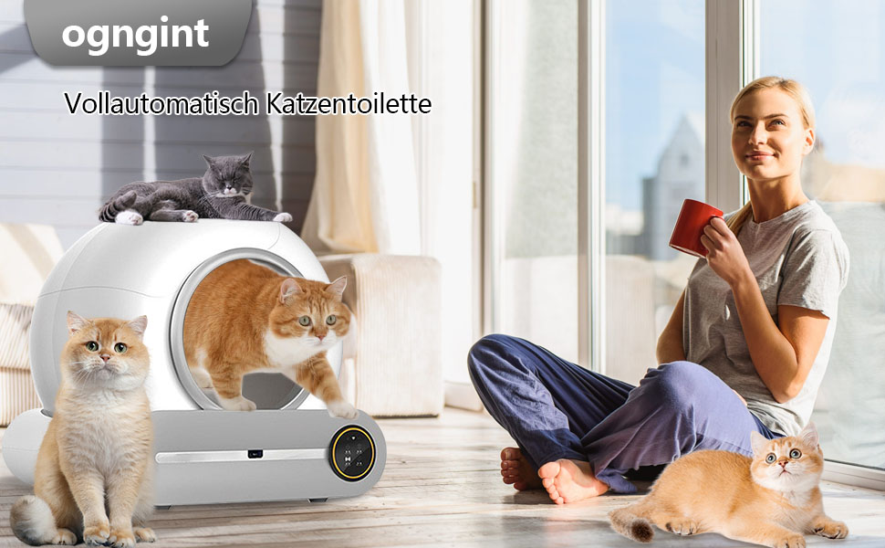 Автоматичний лоток для котів OGNGINT з самоочищенням, захистом від запаху та керуванням через додаток, XXL, для кількох котів