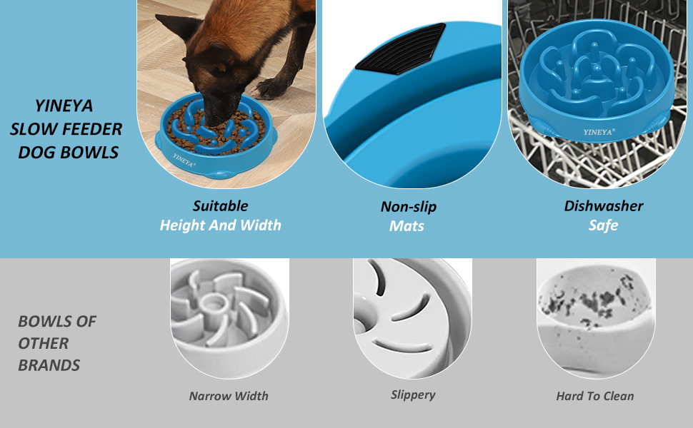 Набір мисок для собак, повільне годування, 2 шт. (магента, темно-синій)