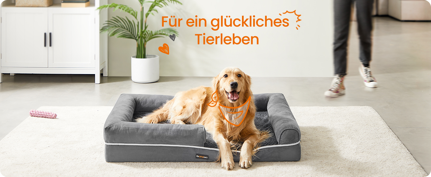 Ортопедичне ліжко для собак Feandrea, м'яке, з піднятими бортиками, знімний чохол, 106 x 76 x 18 см, сірий