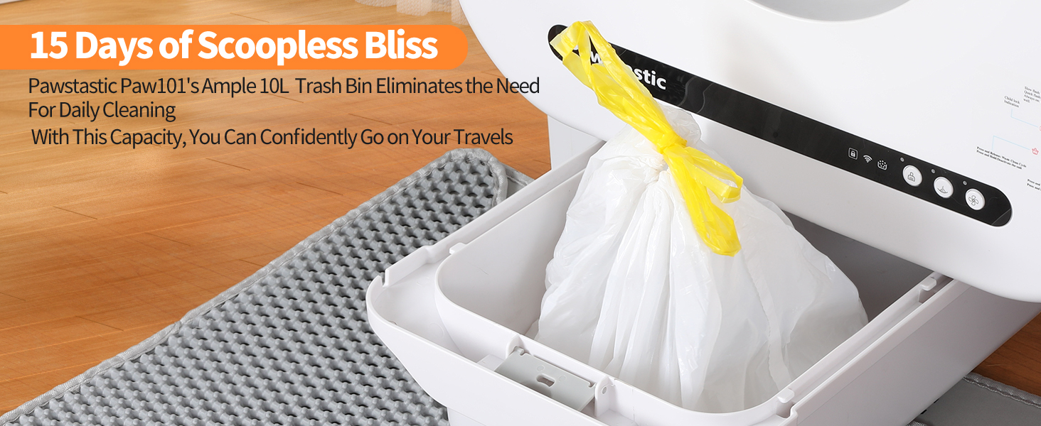 Автоматичний лоток для котів 68л з самоочищенням, з APP-керуванням, захистом та нейтралізатором запаху, з килимком та 2 рулонами сміттєвих пакетів, для кількох котів