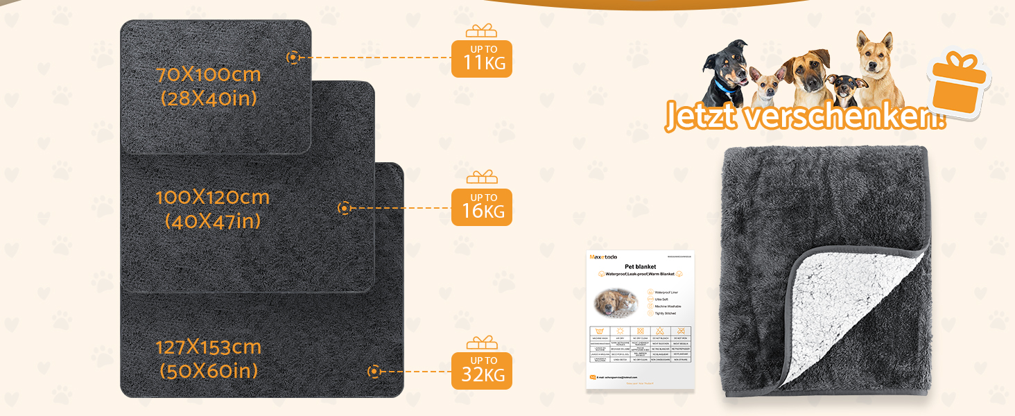 Водонепроникний килимок для собак 100x120 см (40x47 дюймів) - м'який, пухнастий, машинного прання, для собак середніх порід до 16 кг, чорно-білий, для дому та вулиці