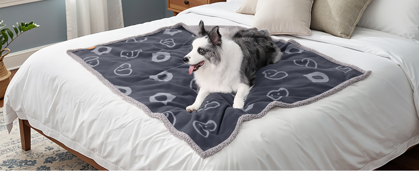 PETTOM Водонепроникний килимок для собак, 127 x 100 см, Sherpa Fleece, для середніх та великих собак, котів, м'який, з подвійним шаром, сірий