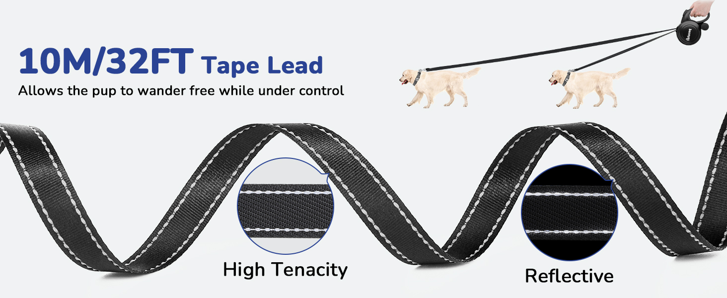 Рулетка для собак Pecute 10м, чорна. Макс. вага - 50 кг, антизаплутана, з кнопкою швидкої зупинки