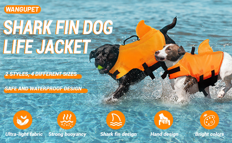 Жилет для плавання для собак, дизайн 'Акула', Darryy, Оранжевий, Розмір S