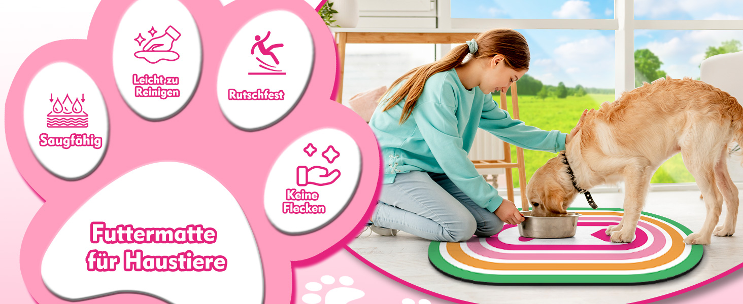 Підкладка під годівницю для собак та котів METEOROCK, 71x43 см, швидковисихаюча, легко миється, рожеве сердечко