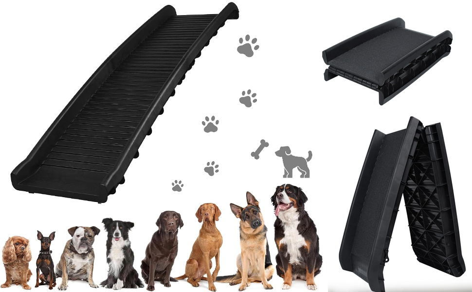 Рампа для собак Aufun: складана, чорна, до 90 кг, 156 x 40 см