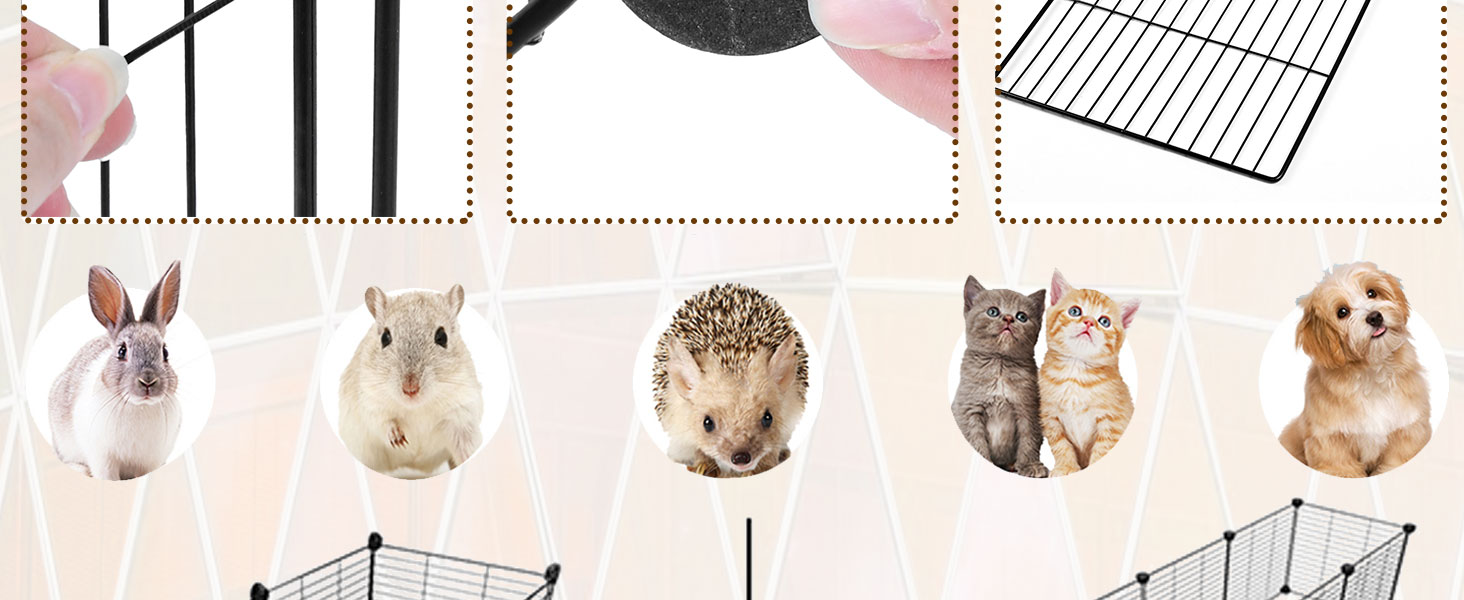 Клітка-вольєр для дрібних тварин FIVMEN 145x75x48 см, 12 панелей з дверцятами, білий/чорний