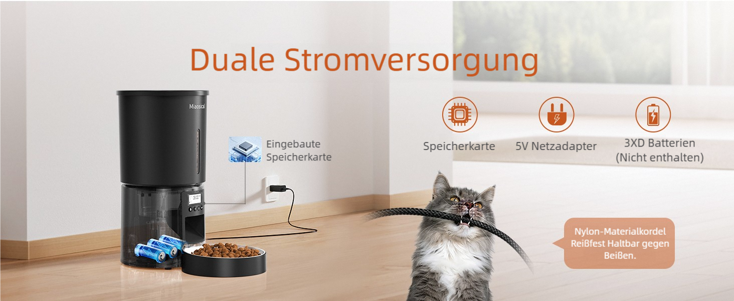 Автомат годівлі для котів 4.2L з програмуванням, з окремою мискою, подвійне живлення, 6 прийомів їжі на день (Чорний), миска з нержавіючої сталі