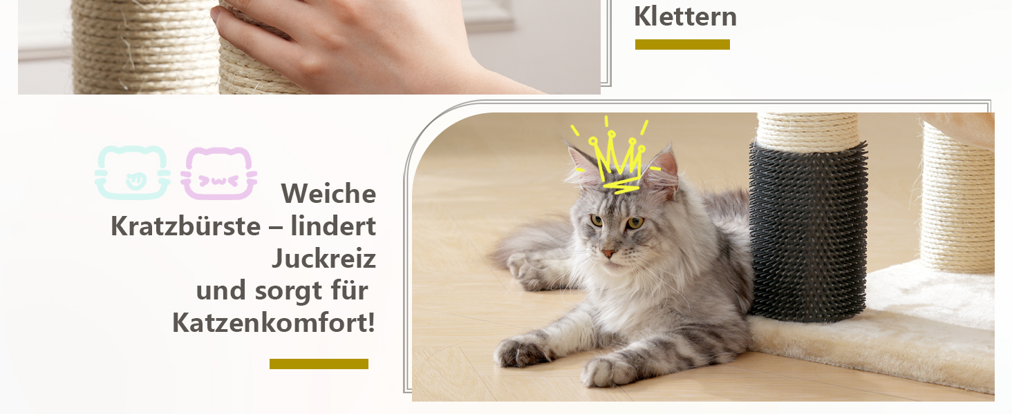 Великий котячий комплекс Hey-brother XXL для мейн-кунів, 168 см, з гамаком, сизалевими стовпами (φ11 см), кігтеточками, 2 платформами, будиночком, корзиною, бежевий EMPJ01M