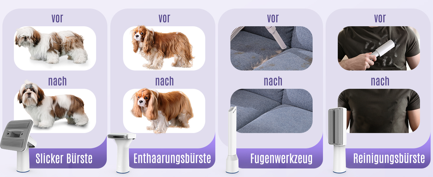 Пилголом для собак Oneisall з щіткою, потужність 12000Pa, видалення шерсті тварин, 4 насадки, об'єм 1.5л, фіолетовий