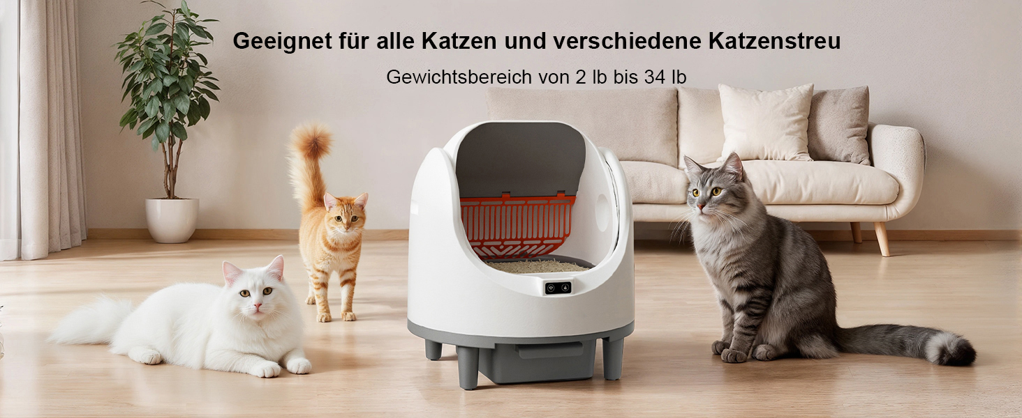 Автоматичний лоток для котів Katzenklo Selbstreinigend XXL 65L з керуванням через додаток, для 2+ котів, без запаху, з ситом