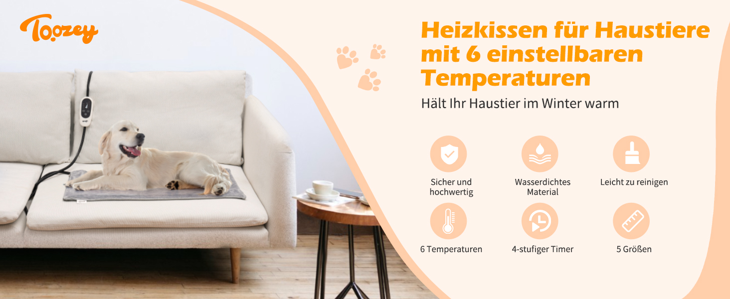 Електричний килимок для котів та собак Toozey, 45x40 см, регулювання часу та температури, безпечний, теплий, сірий