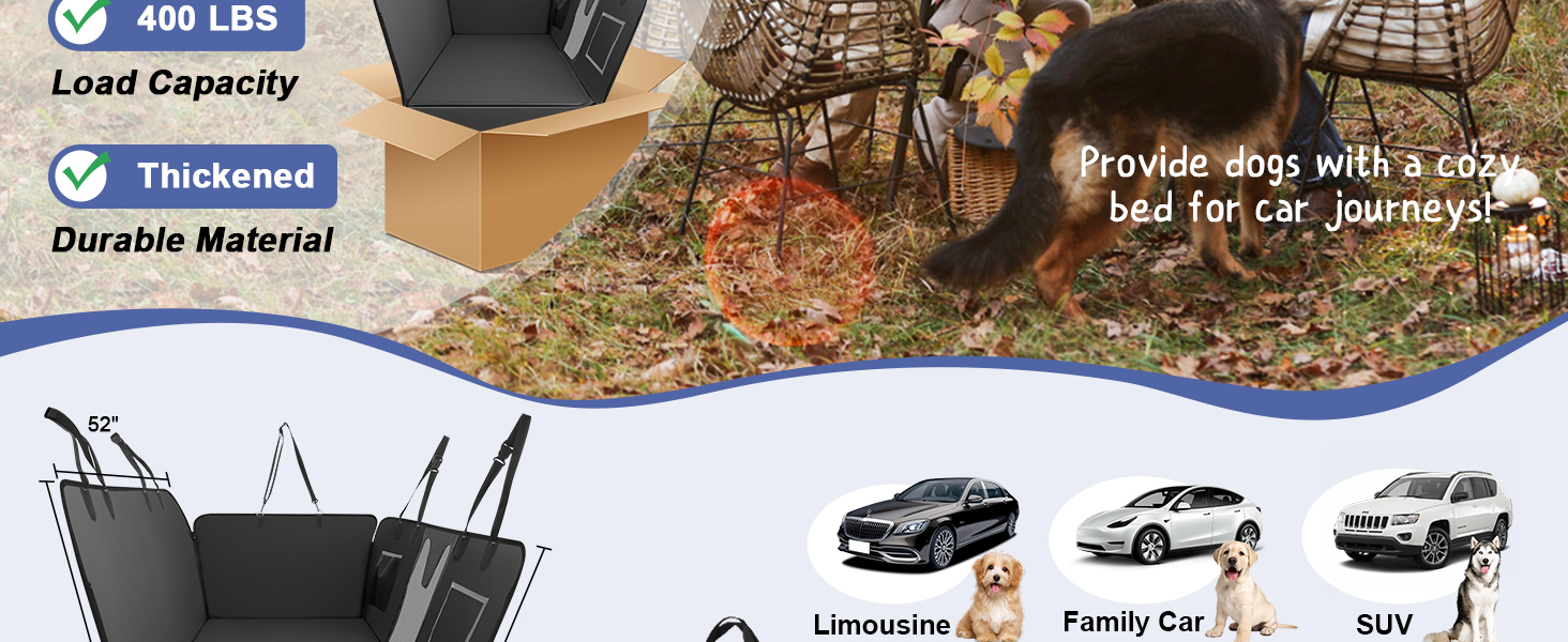Захисний чохол на сидіння для собак Dorifine з PU-шкіри для заднього сидіння автомобіля. Підходить для собак вагою до 180 кг, 100% водонепроникний, стійкий до подряпин та ковзання. Розмір M (132 x 63 см).