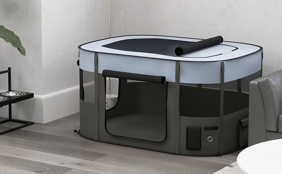 Клітка для собак PawHut, вольєр для тварин, переносний складаний вольєр для собак та котів з сумкою для зберігання, 114 x 89 x 59 см, сірий, XL