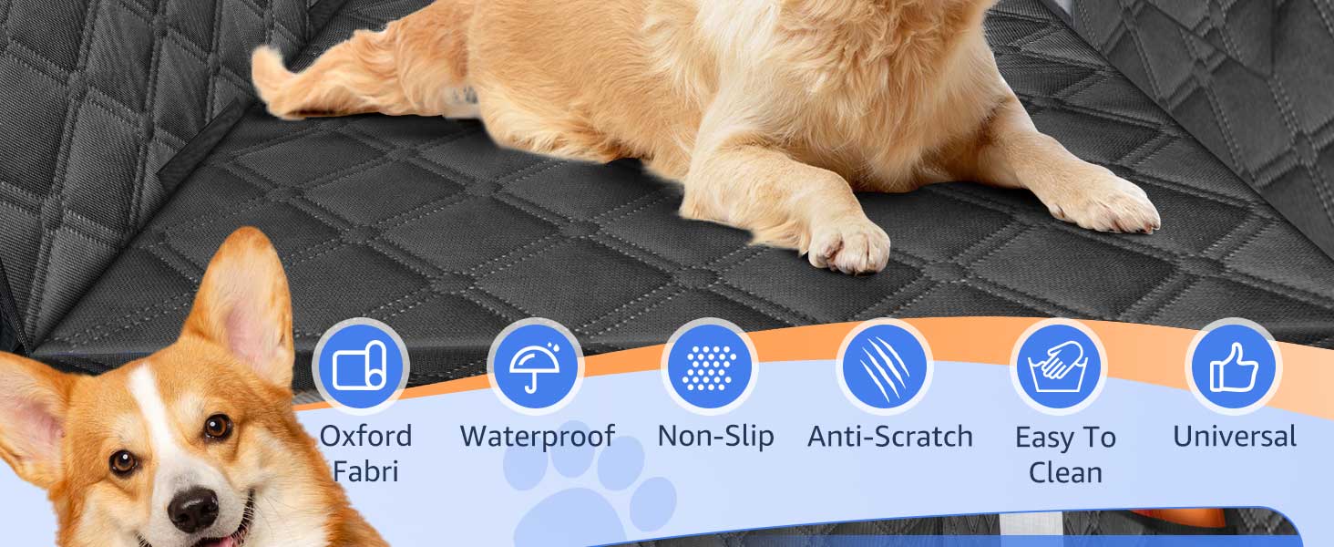 Автоматичний килимок для собак Nobleza з жорсткою основою, 164x131 см, чорний. Захист заднього сидіння авто, вологостійкий, антиковзкий, універсальний розмір