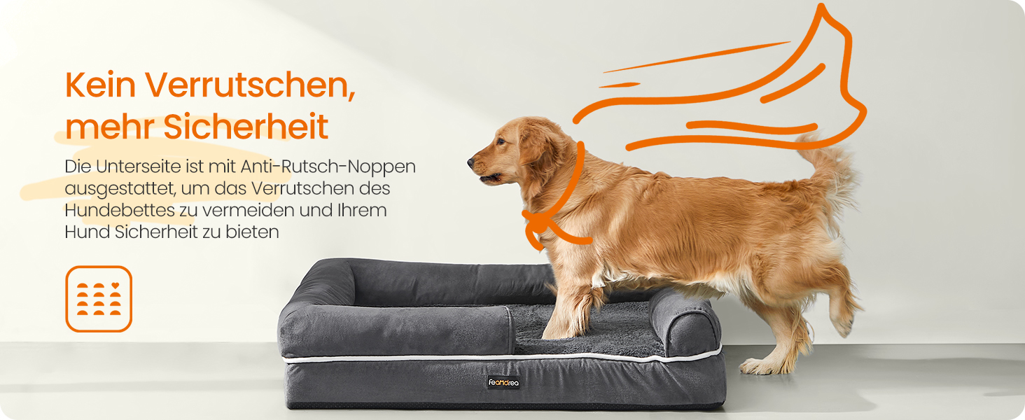 Ортопедичне ліжко для собак Feandrea, м'яке, з піднятими бортиками, знімний чохол, 112 x 86 x 18 см, антиковзаюча підставка, темно-сірий