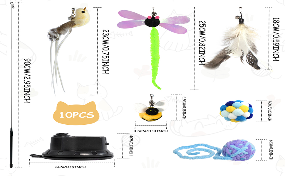Інтерактивна іграшка для котів Hengsong: 2 шт. з дзвоном, пір'ям, м'ячиком. Розвиваюча іграшка для котів, кольорова, сучасна