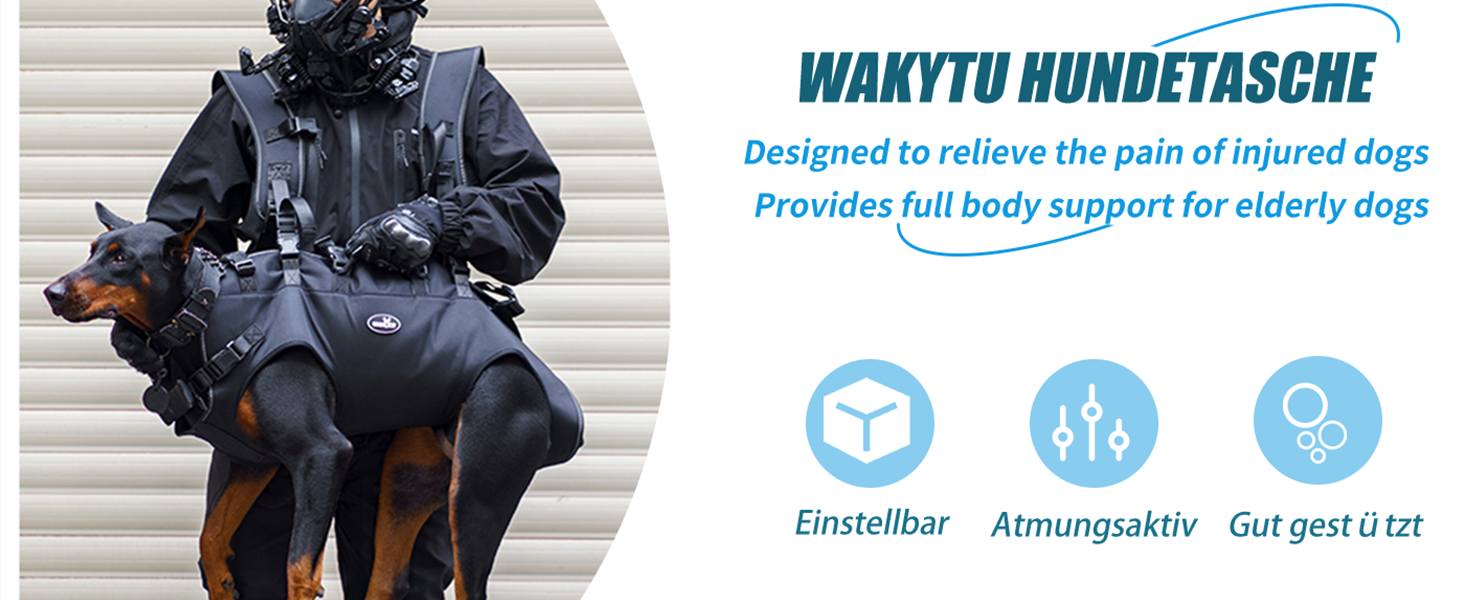 Сумка-переноска та повідок для собак, Wakytu, для маленьких собак (4-8 кг), чорний, регульовані ремені