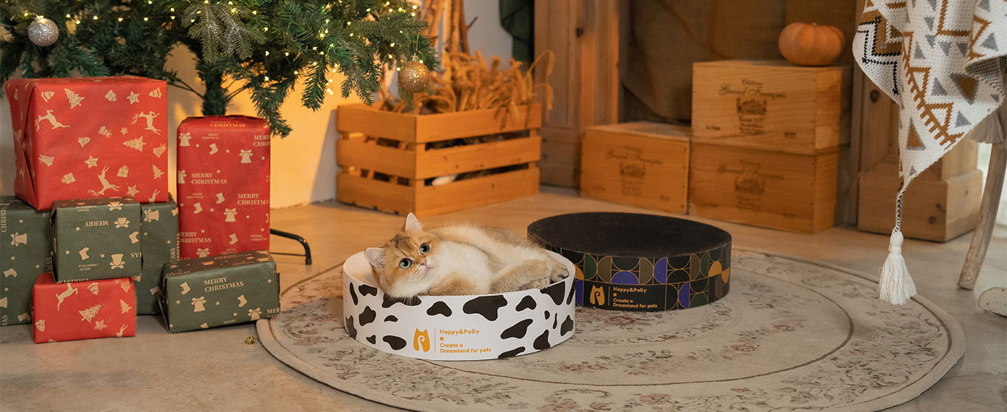 Кігтеточка Happy&Polly кругла з якісного картону, 2 в 1, двостороння, килимок для котів, іграшка, натуральний матеріал для сну/ігор/точіння кігтів, чорний колір, 40x40x10 см