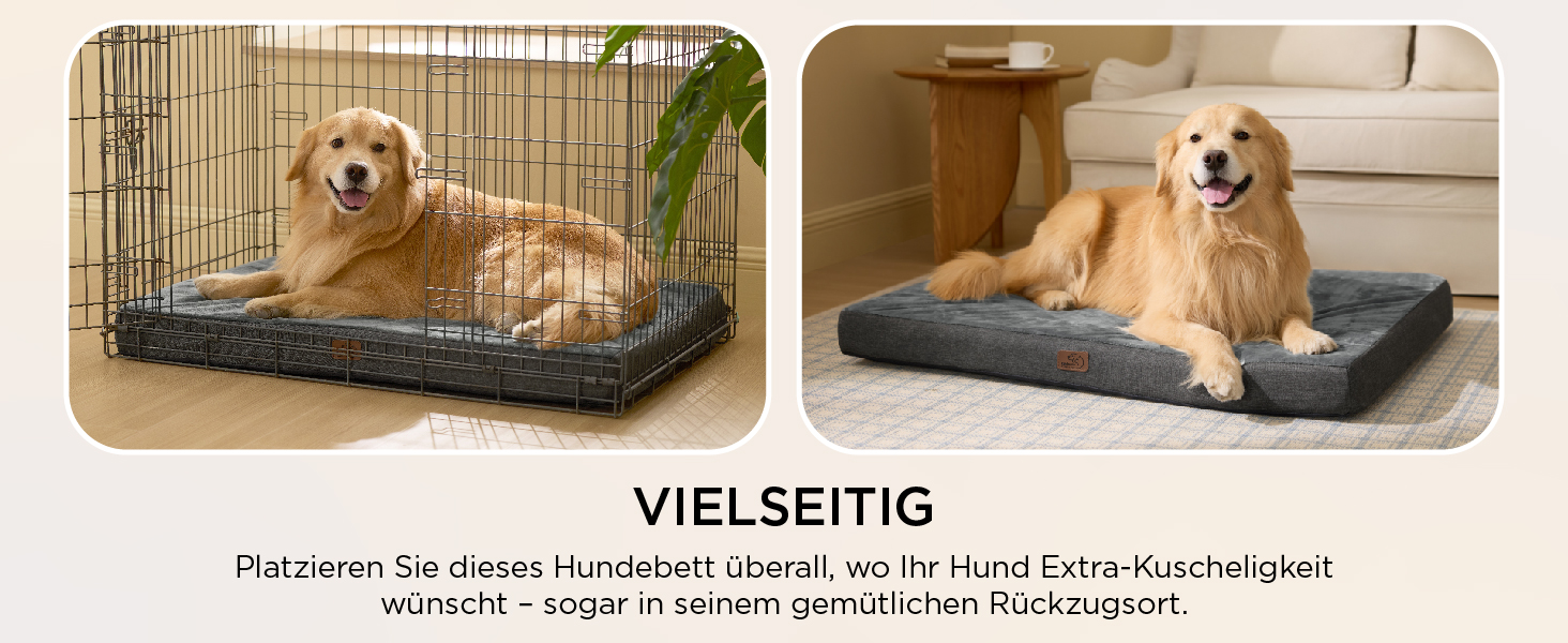 Ортопедична подушка для собак BEDSURE - великі породи, 89x56x8 см, з ефектом пам'яті, миюча, темно-сіра