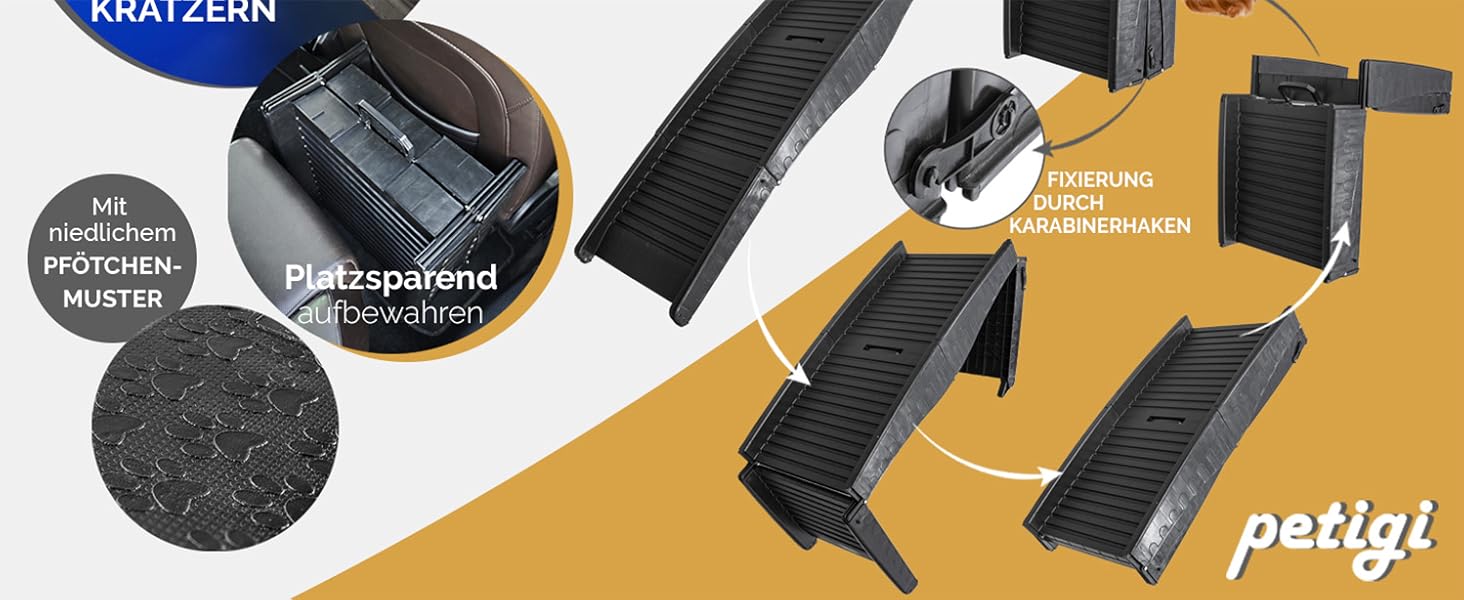 Рампа для собак у автомобіль, алюміній, Petigi, для SUV, антиковзка, вантажопідйомність 70/90/150 кг, моделі 01 та 06