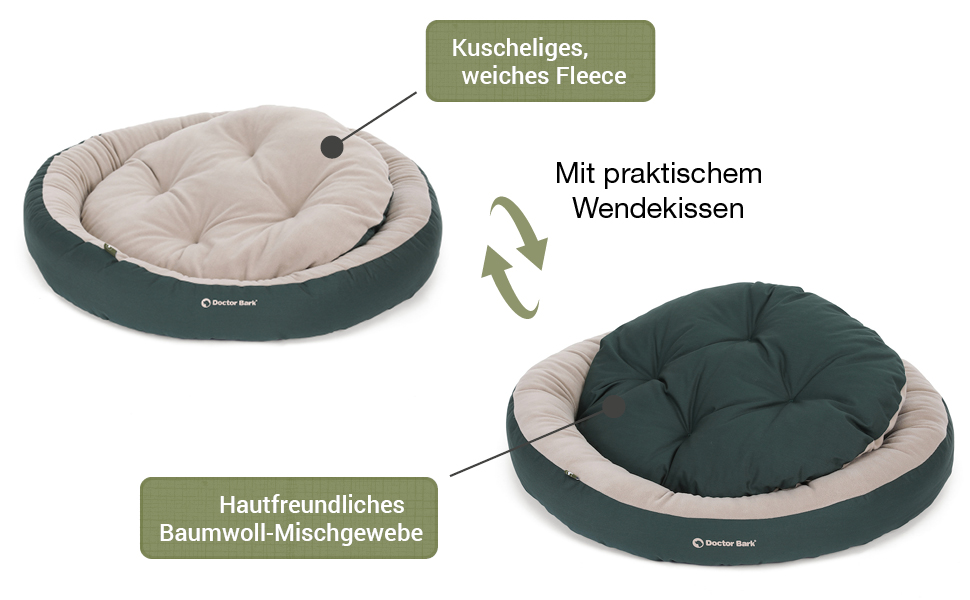 Кругле ліжко для собак середніх порід GreenLabel, м'яке, пухнасте, з вологостійким дном, фліс/бавовна, колір кобальтово-синій (L - 70x60 см)