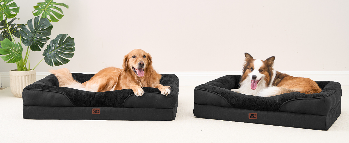 Ортопедичне ліжко для собак великих порід EHEYCIGA, 106.5x76x18.5 см, з піною з пам'яті, миється, водонепроникне, чорне