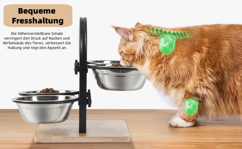 Підвищений годівниця для котів JUJOYBD з 4 нержавіючими мисками, регульована висота, станція годування, миски для їжі та води для котів та маленьких собак