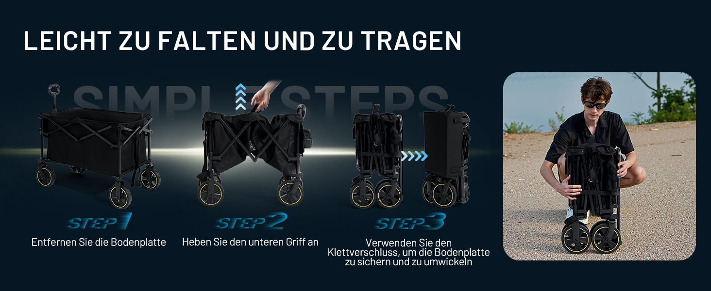 Возик вантажний складний Timber Ridge 200л з тримачем для напоїв, для саду, відпочинку, кемпінгу, чорний