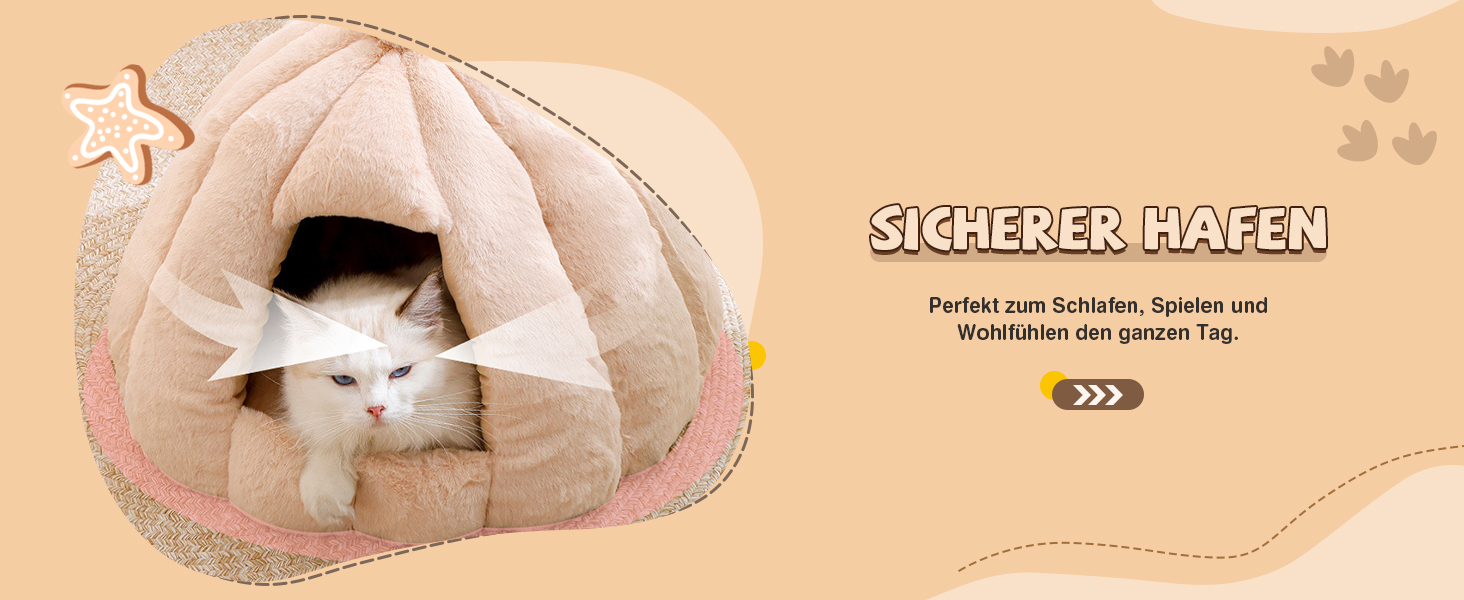 Кішка/Песик Іглу Будинок-Гніздо ALLSOPETS з Знімним Матрацом, Теплий та М'який Дім для Собак та Кішок (Сніжно-Білий, L)