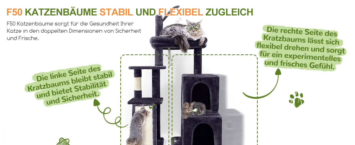 Дерево для котів Globlazer з міцною основою, 2 будиночки, поворотний на 90°, платформа з м'яким покриттям, когтеточка з сизалю, іграшки для котів, велике дерево для котів, дорослих котів та кошенят (XL, темно-сірий)