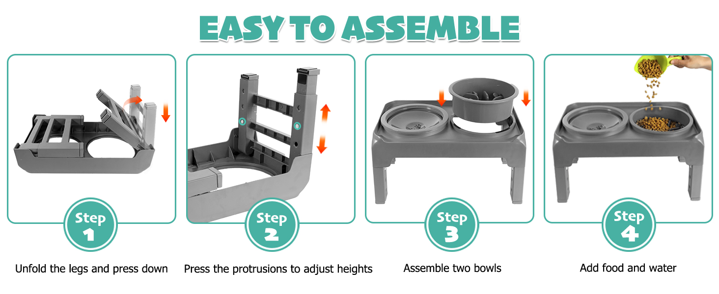 Підвищений годівниця для собак, регульована висота, повільний годівник та миска для води без розбризкування, набір, миска для корму для собак, миска для води для великих, середніх, маленьких собак, котів та домашніх тварин (сірий)