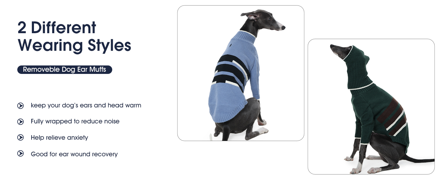 Пуловер IECOii для собак з навушниками, теплий зимовий костюм для грейхаундів, курчаків, віппетів, блакитний, розмір M