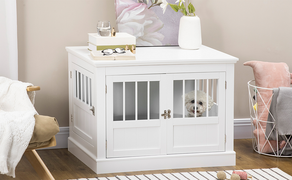 Клітка для собак PawHut, собача будка з 3 дверцятами, переноска для собак, будиночок для маленьких собак до 10 кг, білий колір, 78 x 53 x 59,3 см