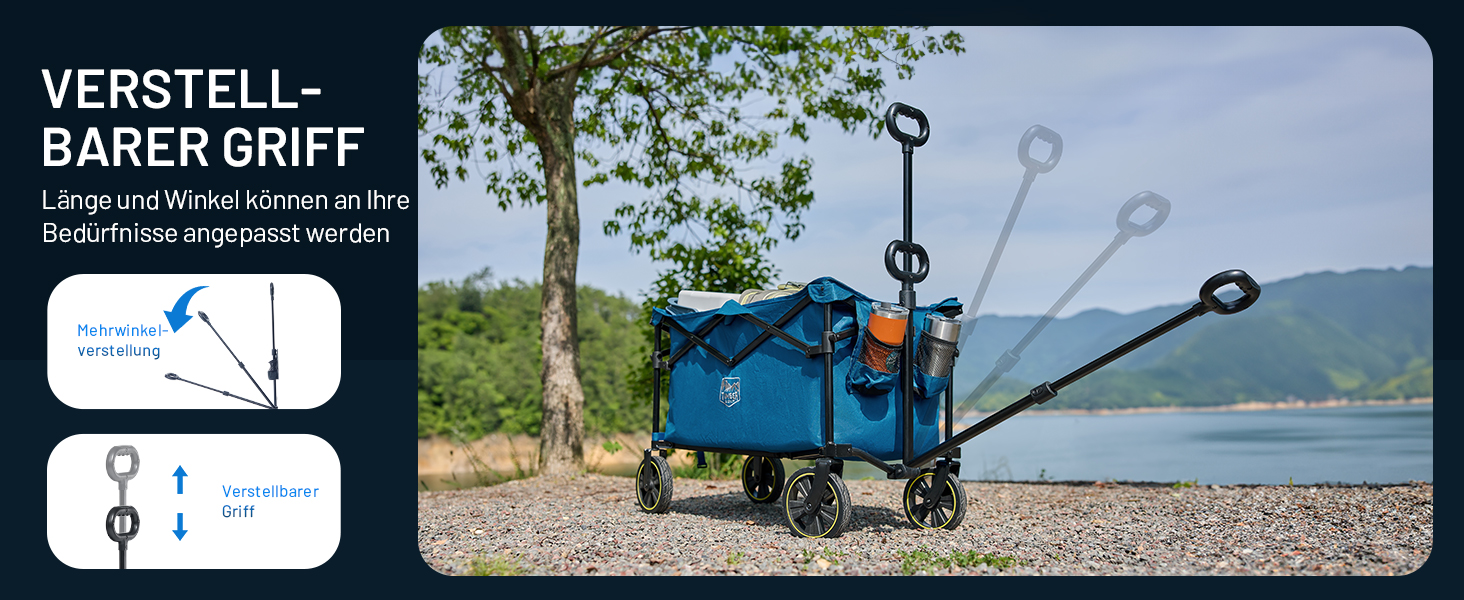 Садова та вантажна візок Timber Ridge 200л з ручкою та тримачем для напоїв, 100кг, для відпочинку, кемпінгу та покупок (Блакитний)