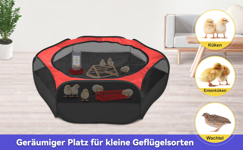 Pawaboo Freigehege для дрібних тварин: вольєр для кроликів, котів, собак, хом'яків, курчат. Зручний, водовідштовхуючий, складаний, з сіткою та нейлоновим дном. Червоно-чорний колір