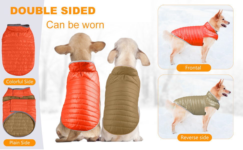 PETCUTE Зворотний зимовий одяг для собак, тепла жилетка для цуценят, водонепроникна куртка для домашніх тварин, регульована, з отвором для повідка, помаранчево-коричнева