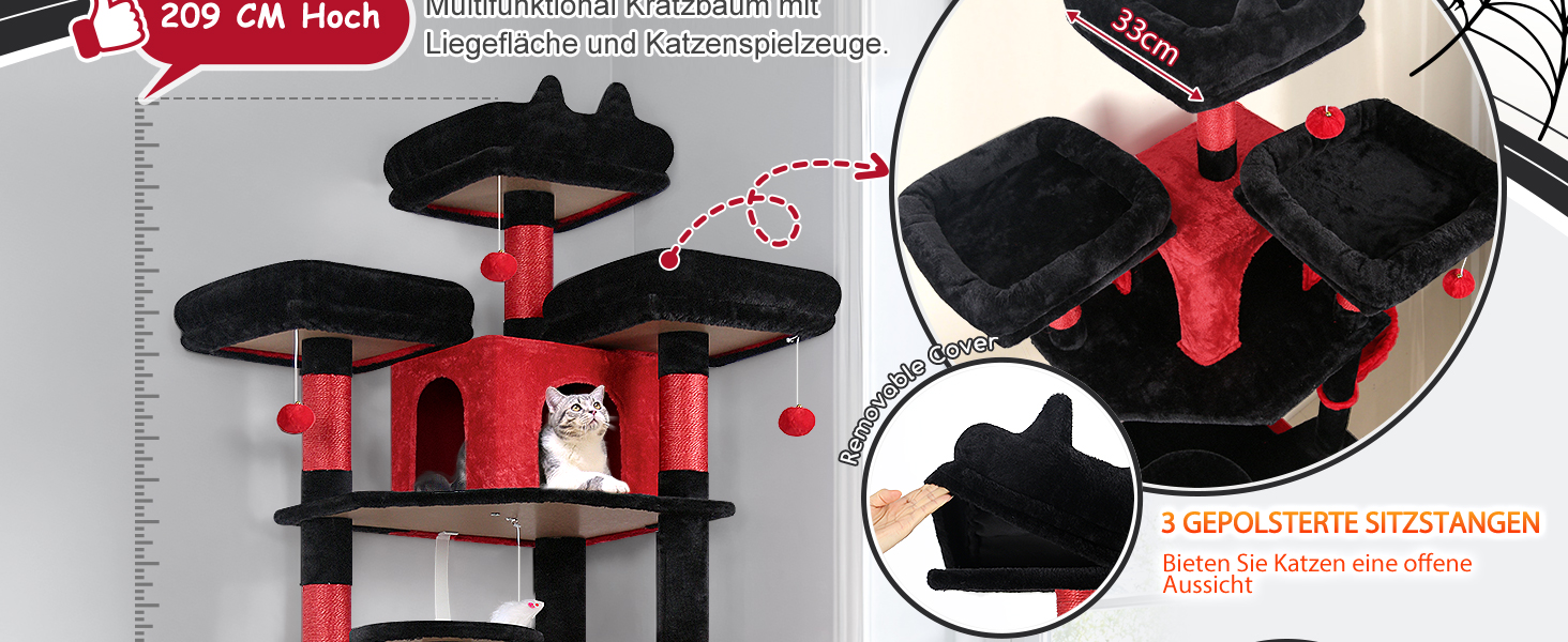 Драбина-будинок для котів Globlazer XXL 209 см з 3 сидіннями, 2 будиночками, 2 кошиками та великою платформою. Стабільна, для 3-5 котів.