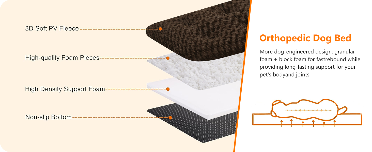 Ортопедичне ліжко для собак, матрац для собак з двошаровим дизайном, миється, знімний кошик для собак, 105 см для середніх собак, коричневий L 105 x B 69 x H 12 см Коричневий