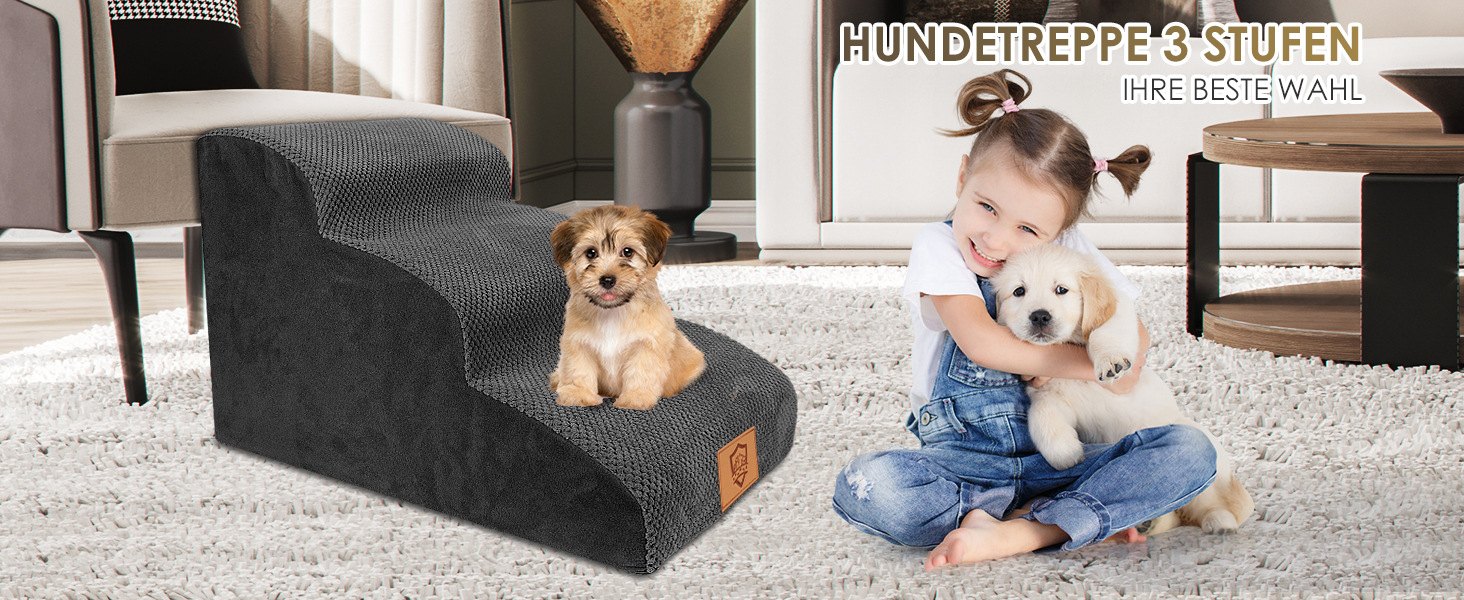 Сходинки для собак - 3 сходинки, водонепроникні, з високощільної губки, знімні, для диванів та ліжок, сірі (чорні)