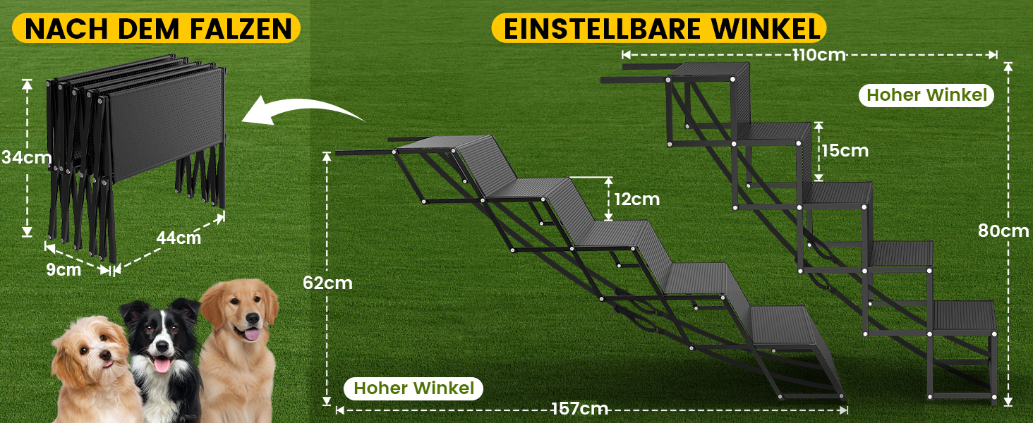 Сходинки для собак XARILK - 5-ступенева складана трепетка з алюмінію, до 110 кг, 44 см, для авто, позашляховиків, ліжок та вантажівок